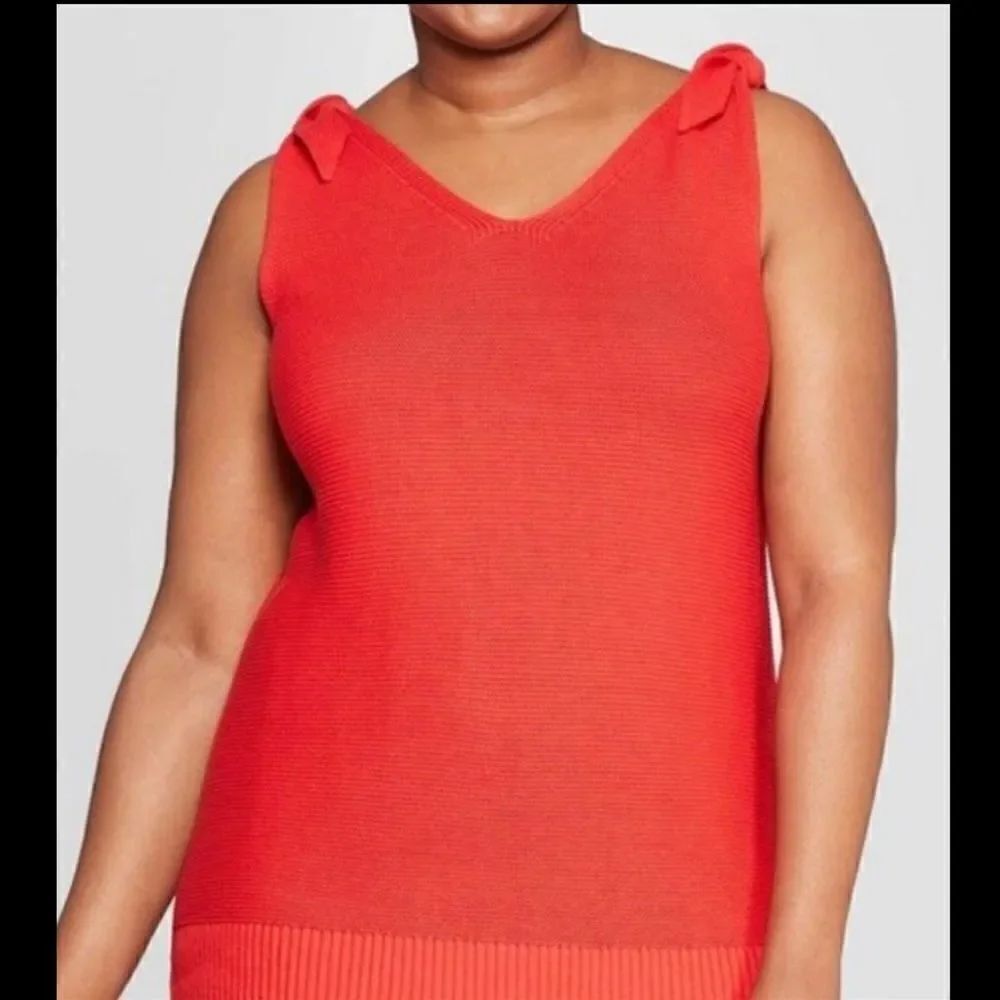 2/$30 Ava & Viv Cherry Red V-Neck Sweater Tie Shoulder Knit Tank